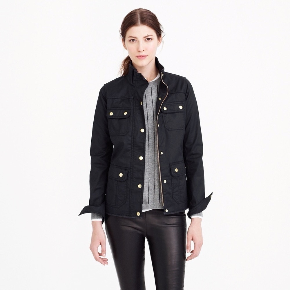 J Crew • Downtown Field Jacket waxed cotton canvas black military utility cargo